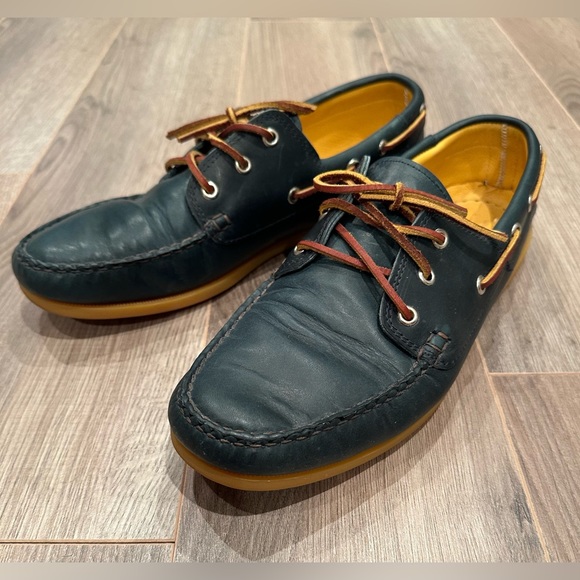 Men's Vibram dark blue leather loafers / boat shoes, size 11 - Picture 1 of 9